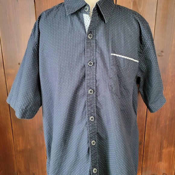 Craft + Flow Boys 14/16 Navy White Dot Short Sleeve Button-Up Shirt Large Cotton - Picture 4 of 9
